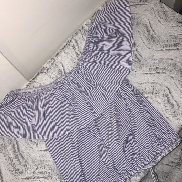 Navy striped off shoulder top - Picture 2 of 2